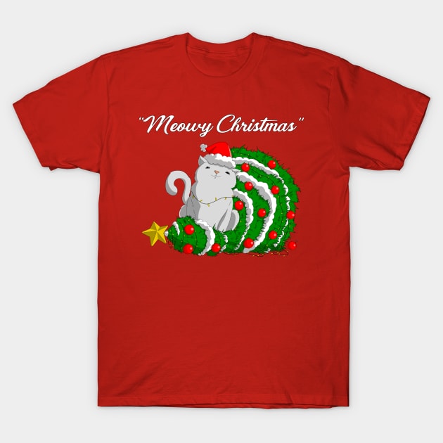 Meowy Christmas T-Shirt by Carlo Betanzos